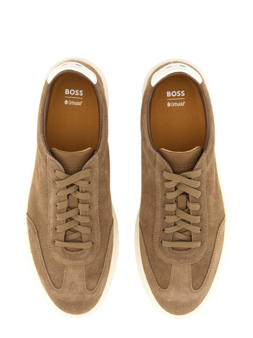 Boss Soft Suede Sneakers With Contrasting Rubber Sole