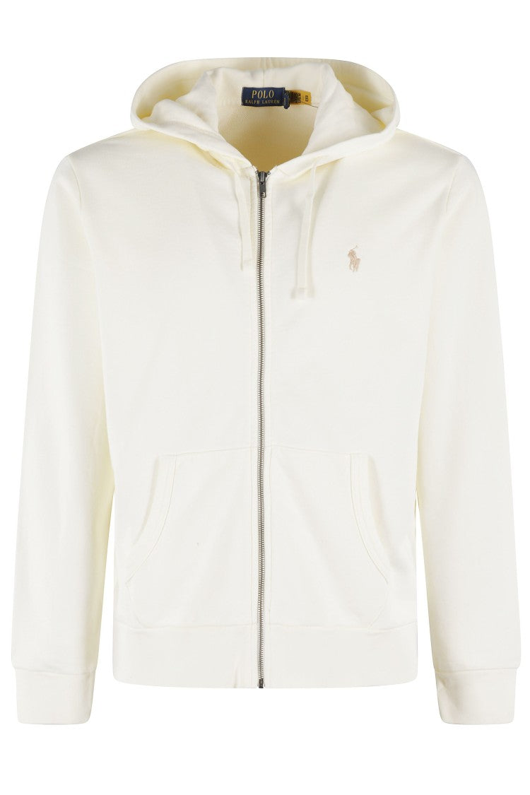 Polo Ralph Lauren Cream Hooded Zipped Front Kangaroo Pocket Cotton Sweatshirt