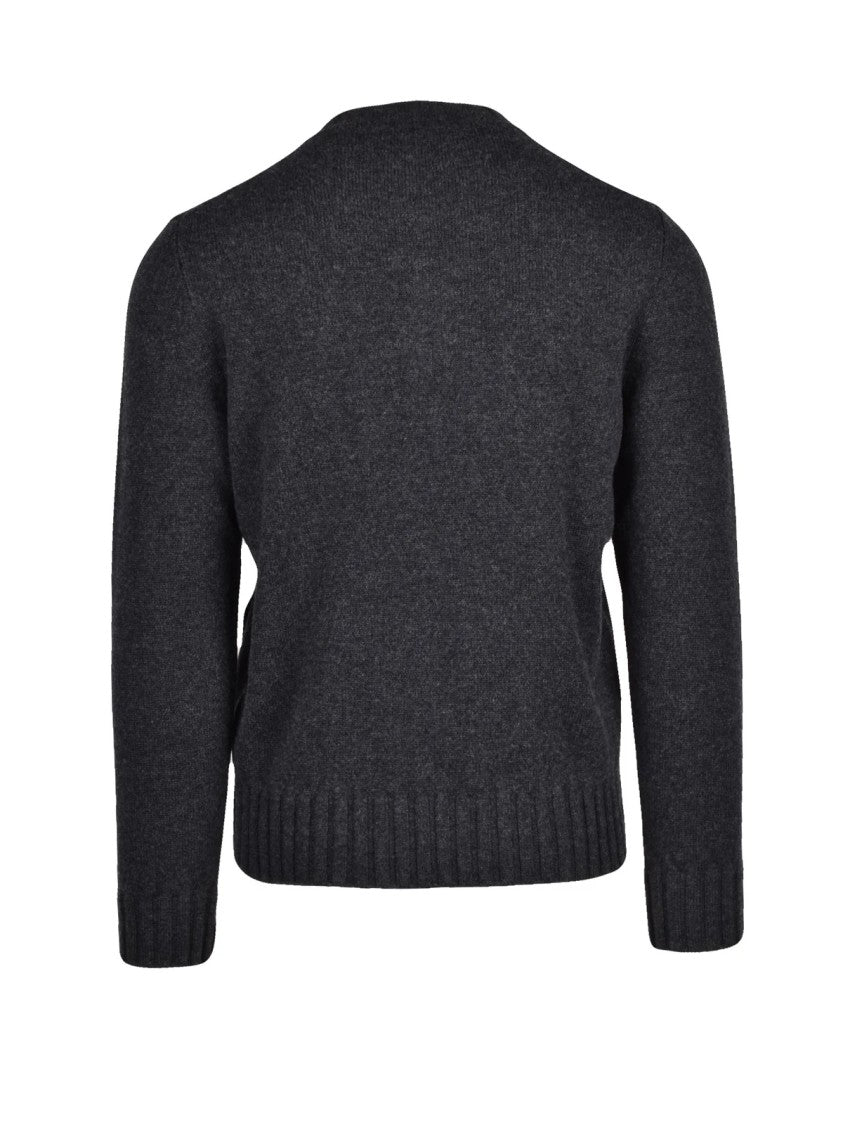 Mc George Grey Virgin Wool-Cashmere Serafino Sweater