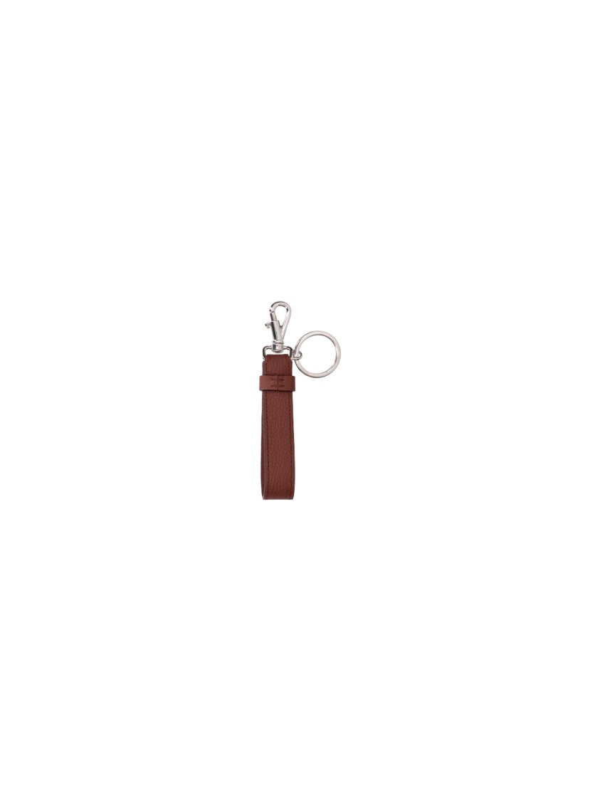 Tod's Brown Logo Detail Leather Keychain