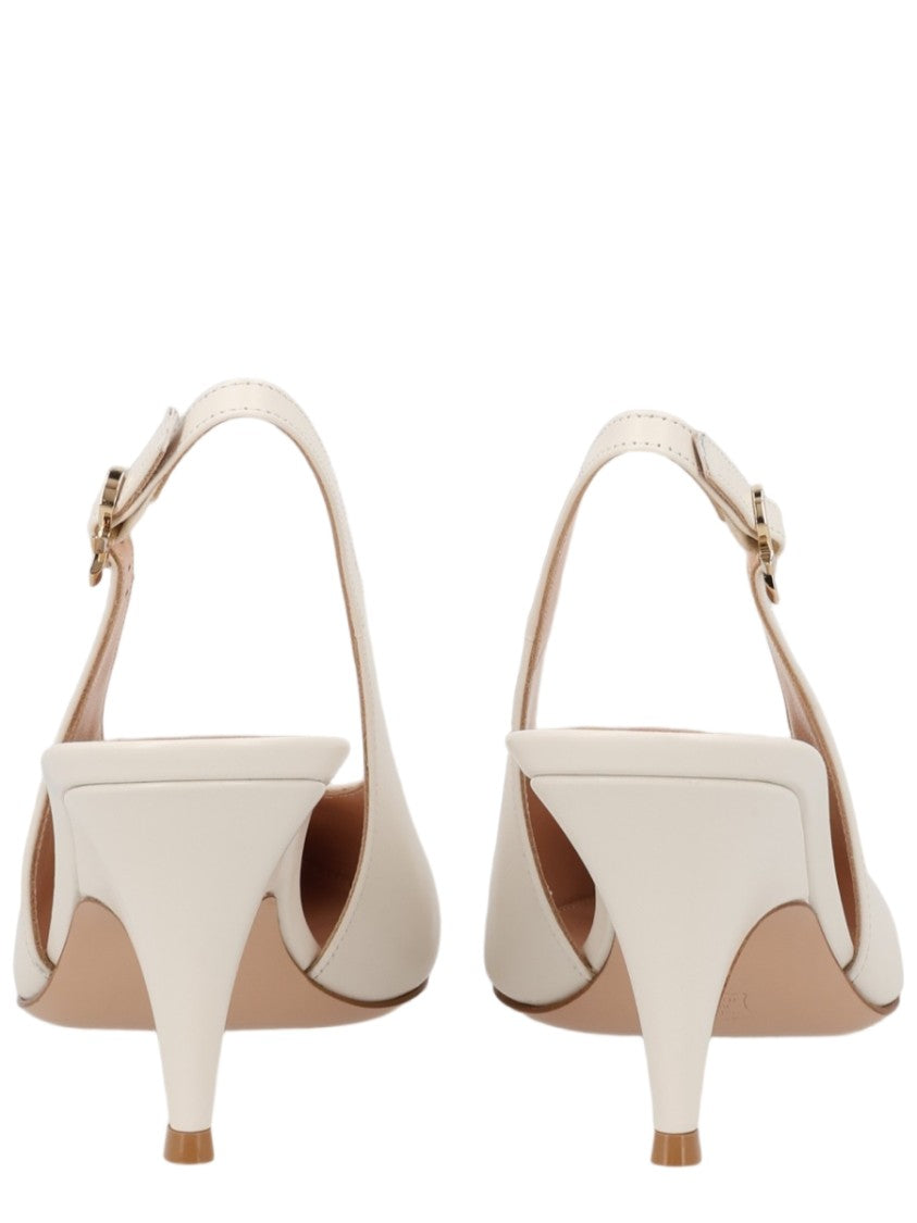 Gianvito Rossi White Pointed Toe Slingback Kitten Heel Pumps