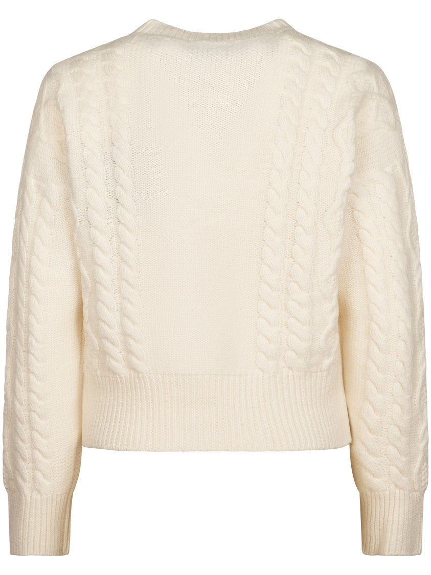 Max Mara Cropped Cable Knit Ribbed Wool Sweater