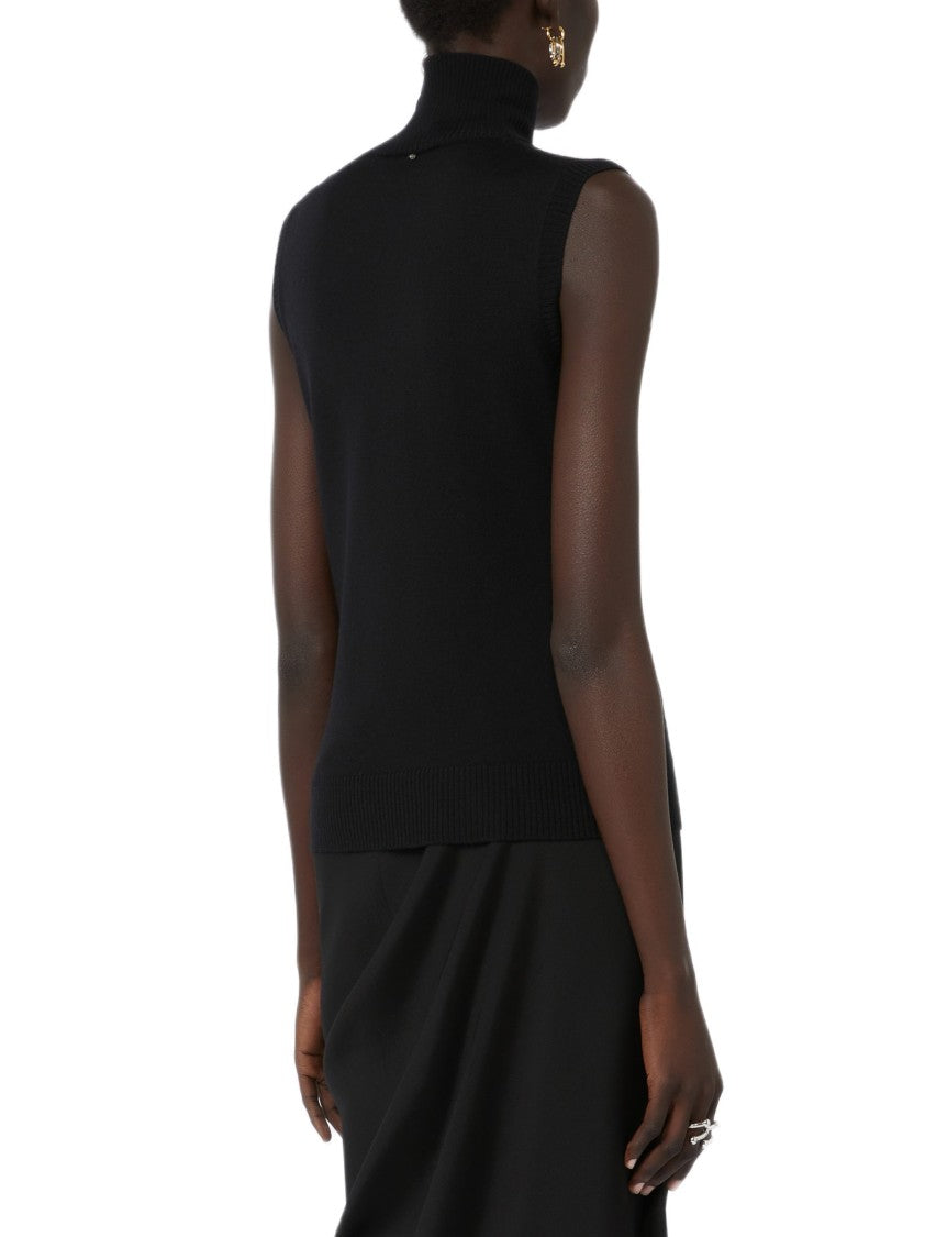Sportmax Sleeveless Black High-Neck Turtleneck With Ribbed Detailing
