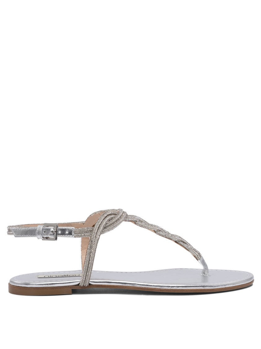 Ninalilou Braided Leather Sandals With Silver Finish
