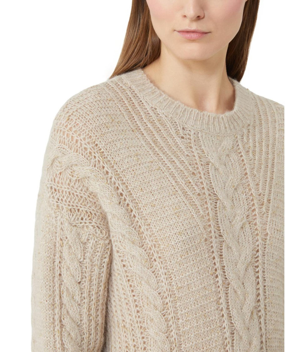 Max Mara Refined Beige Sweater With Cable Knit Design