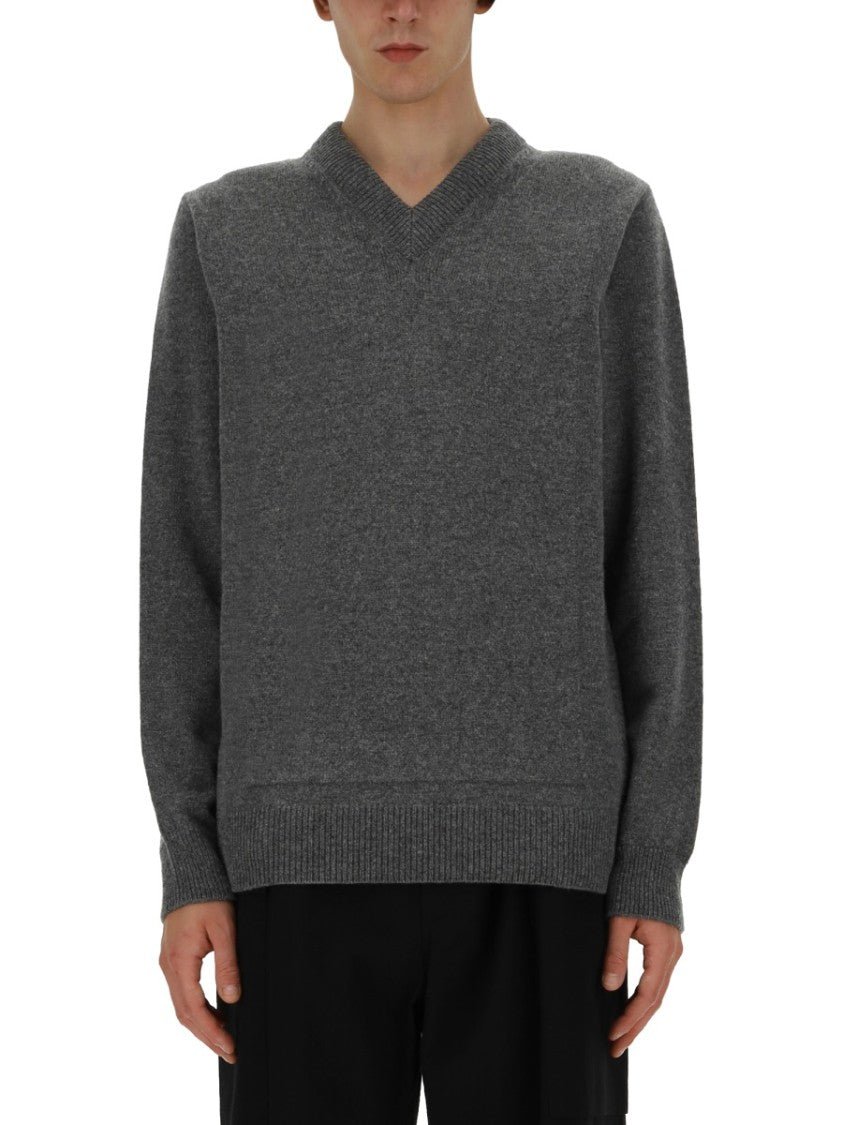 Jil Sander V-Neck Knitwear Sweater With Ribbed Detailing