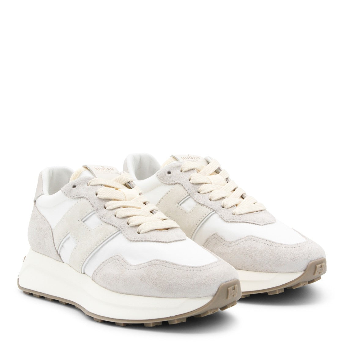 Hogan White And Beige Leather Sneakers