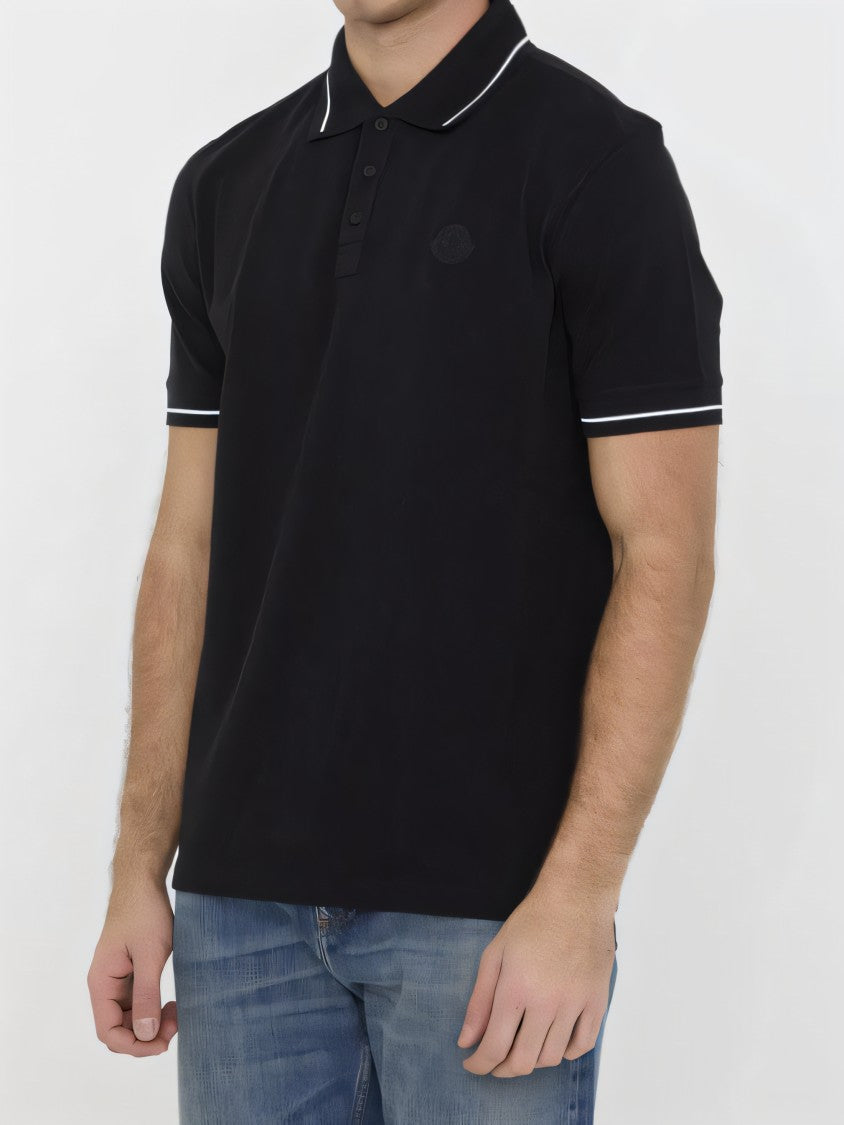 Moncler Classic Black Polo Shirt With Contrasting Stripes