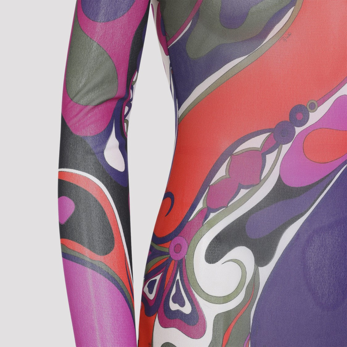 Pucci Abstract Pattern Maxi Dress With High Neckline And Lettuce-Edge Trim