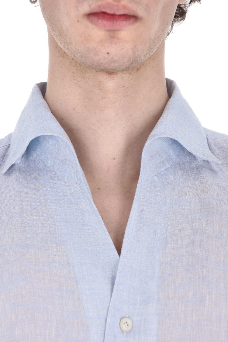 Finamore Ustica Open Collar Pure Linen Shirt