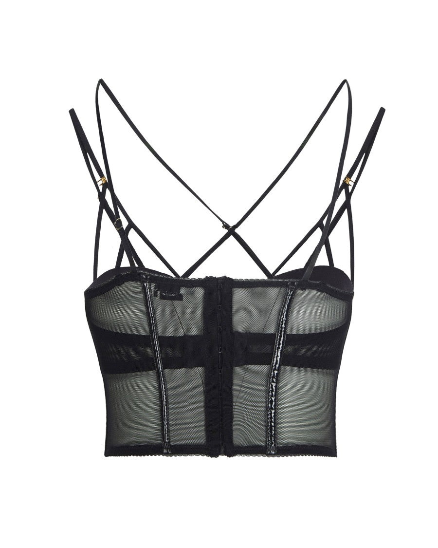 Elisabetta Franchi Black Neoprene Corset Detail Top
