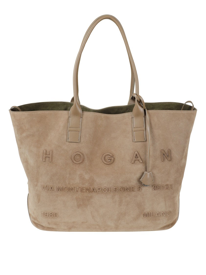 Hogan Spacious Suede Tote Bag With Embossed Branding