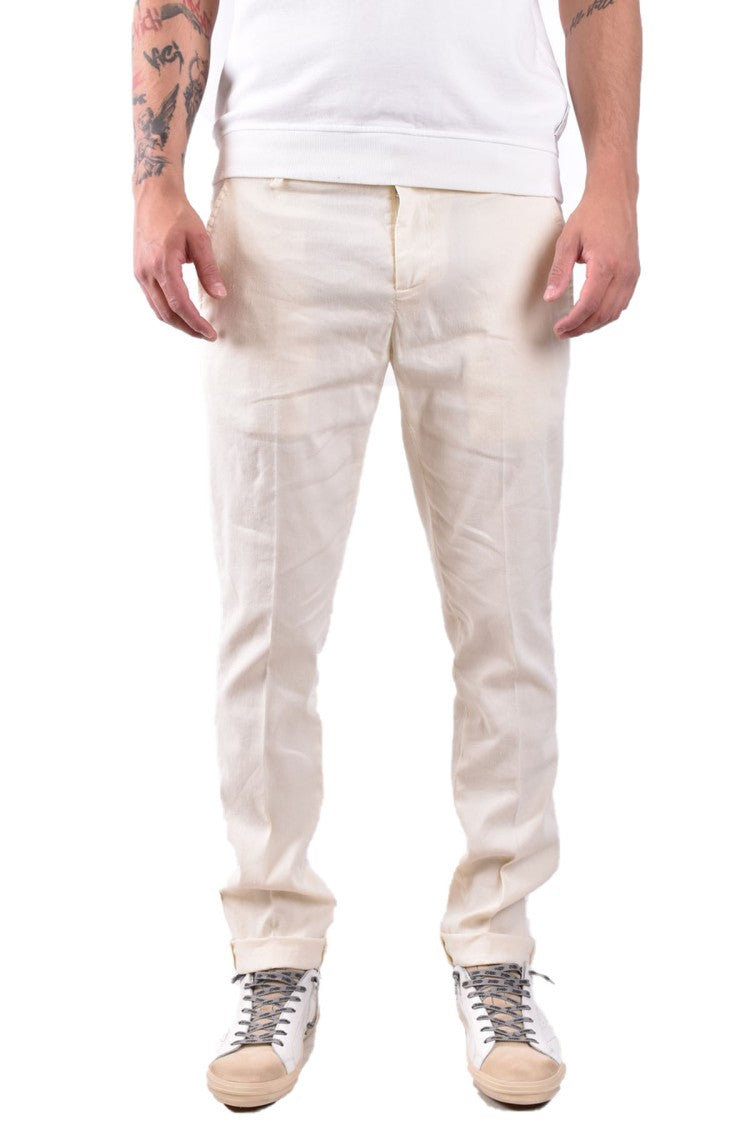 Dondup Beige Linen-Lyocell Blend Tapered Pants