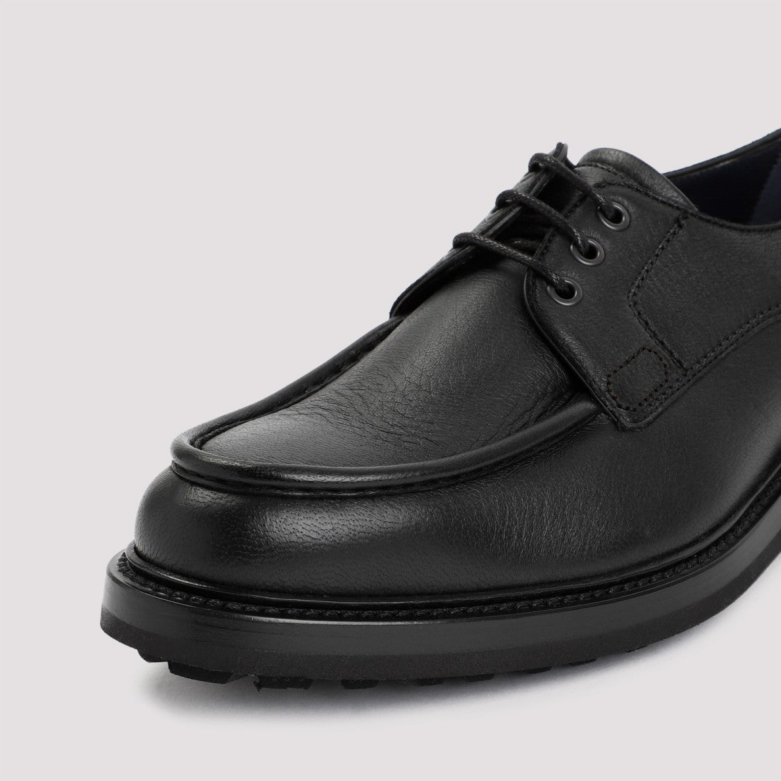 Brioni Black Grained Leather Derbies