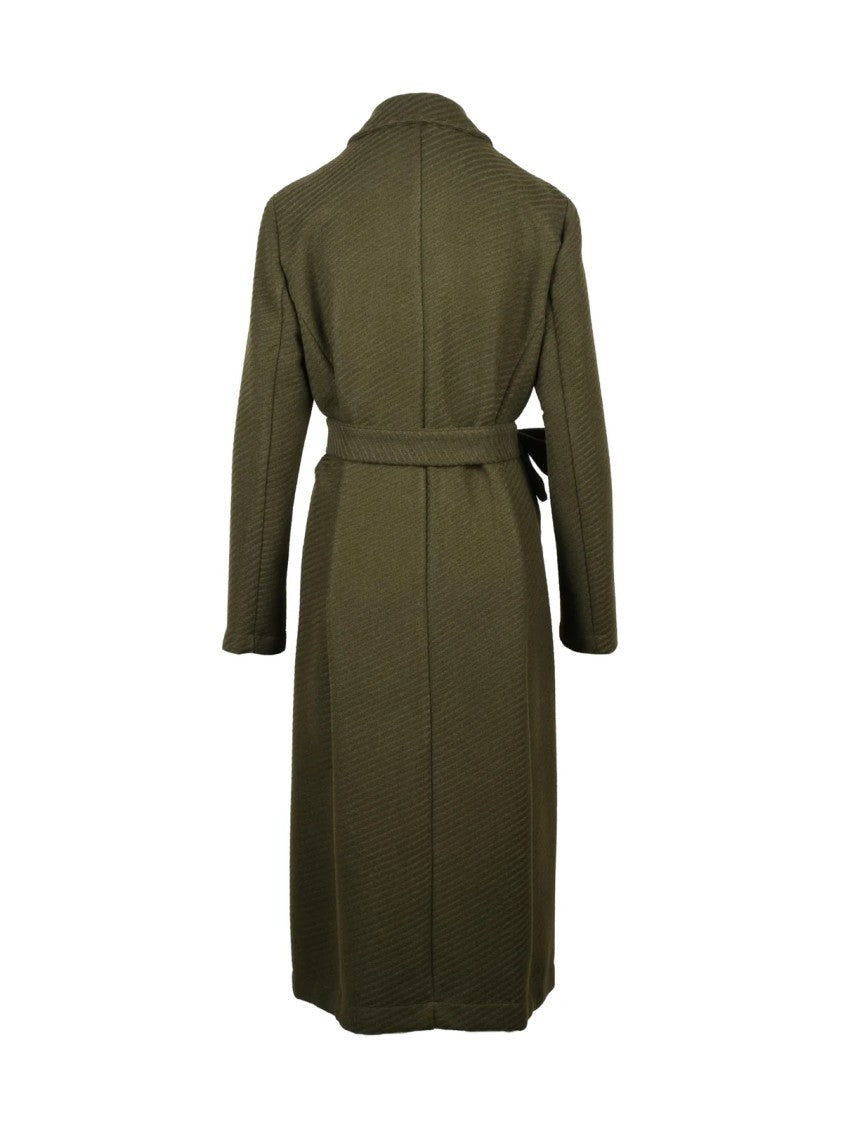 Lakore Green Belted Wool-Blend Long Coat