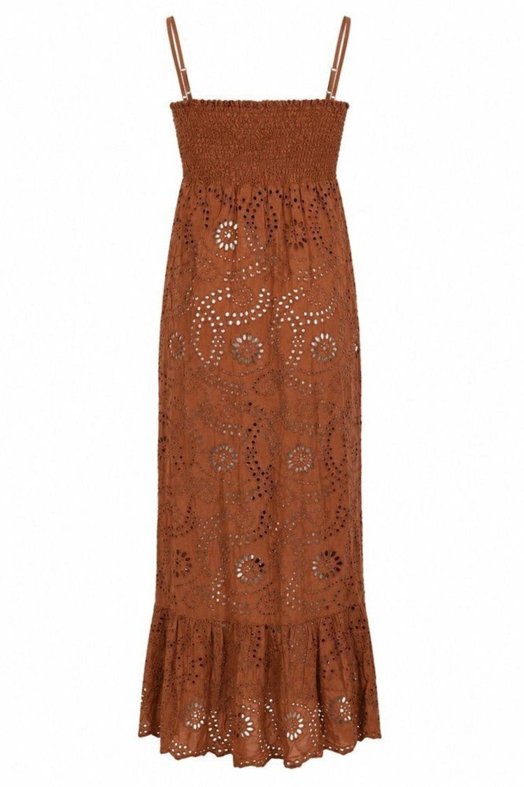 Mc2 Saint Barth Strapless Midi Dress With Eyelet Embroidery