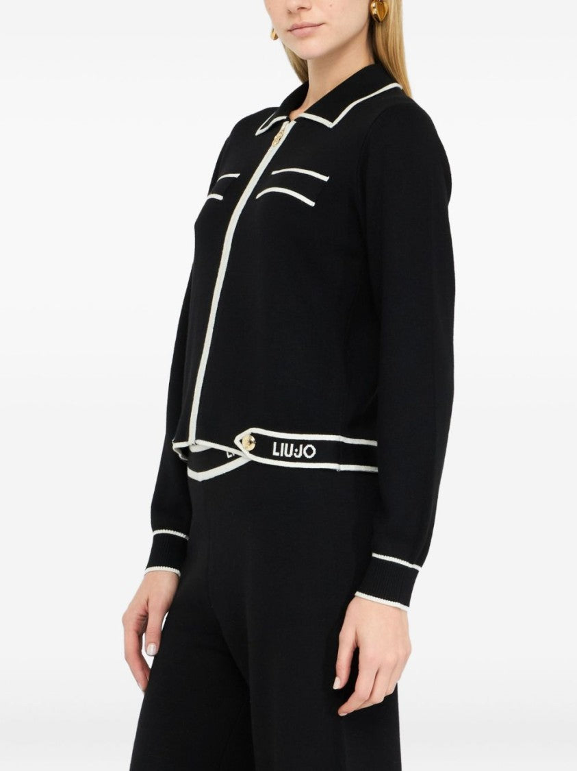 Liu Jo Black Zip-Up Sweater With Classic Collar