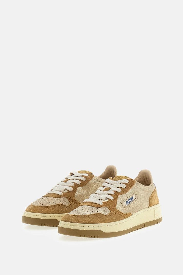 Autry Platinum Ivory Medalist Low Laminated Suede Sneakers
