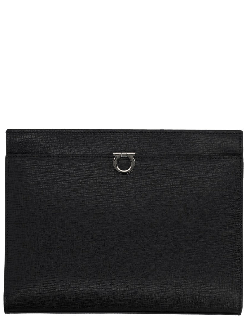 Ferragamo Gancini Textured Leather Clasp Clutch