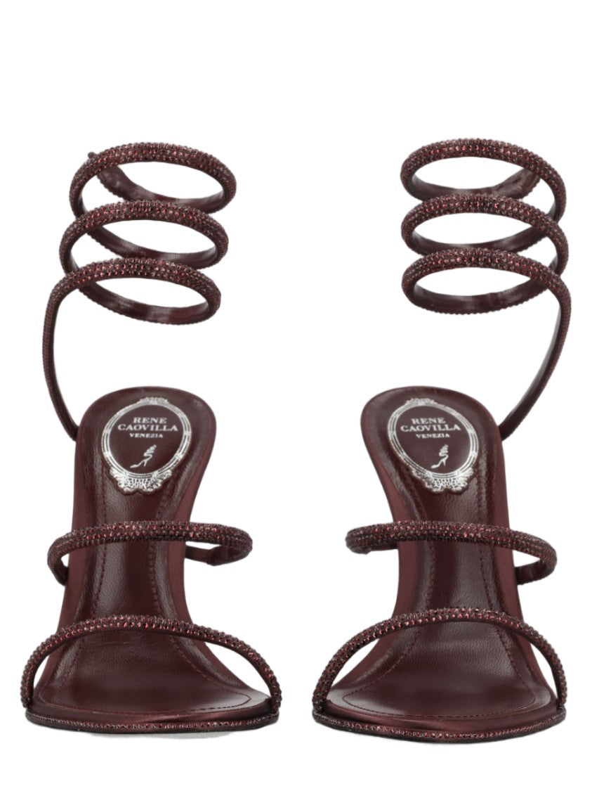 René Caovilla Cleo Burgundy Satin High-Heeled Sandals