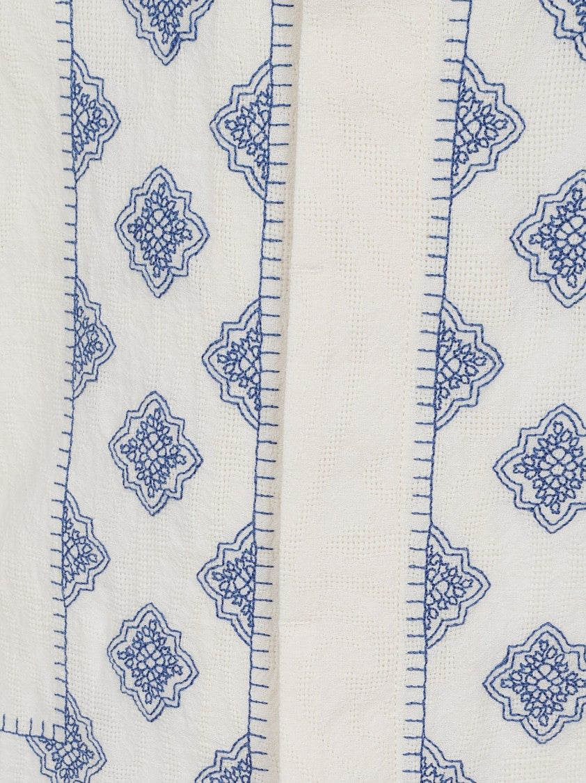Orlebar Brown Short-Sleeved White Cotton Shirt With Carnival Embroidery
