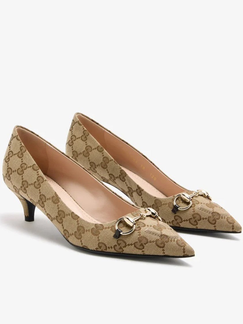 Gucci Beige Werin 55 Monogram Horsebit Pumps