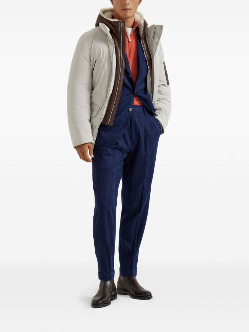 Brunello Cucinelli Ribbed Half-Zip Orange Sweater With High Collar