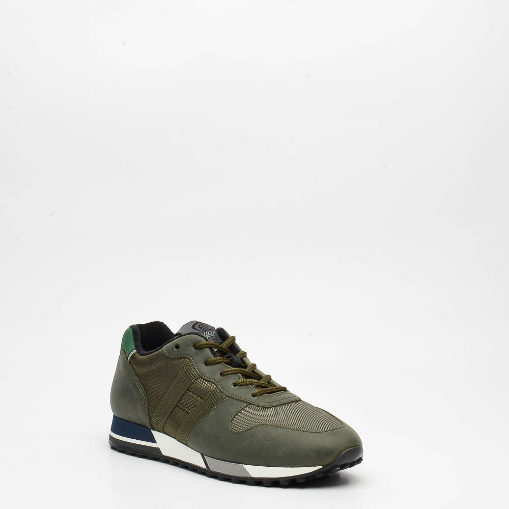 Hogan Nubuck And Green Fabric Sneakers