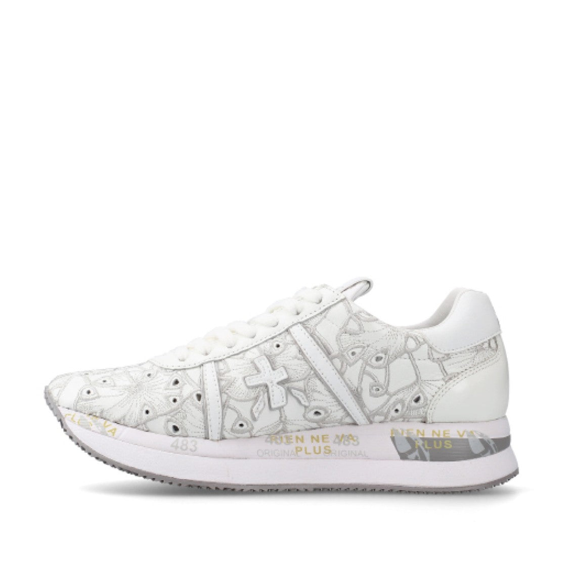 Premiata White Lasered Leather Conny Sneakers
