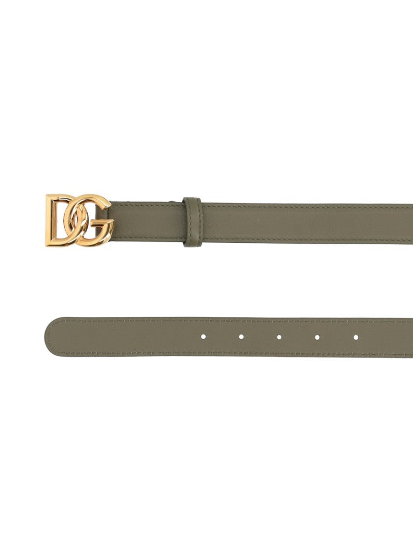 Dolce & Gabbana Olive Interlocking Gold Buckle Leather Belt