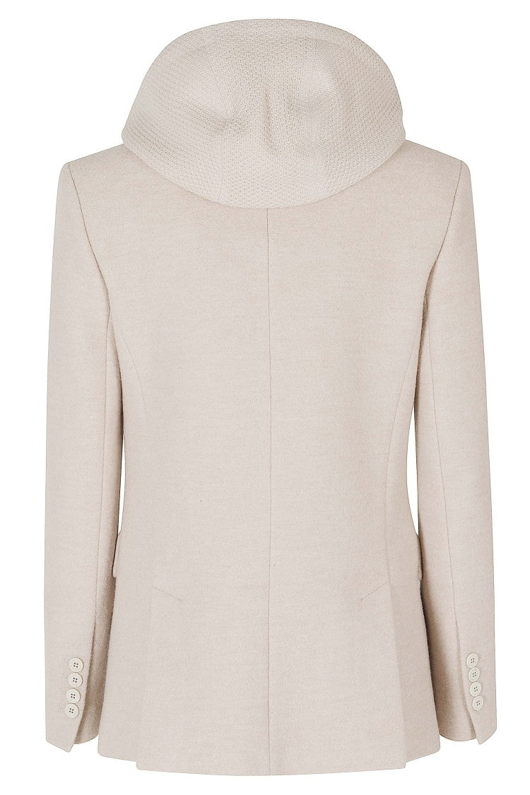 Eleventy Sand Single-Breasted Hooded Bib Wool Blazer