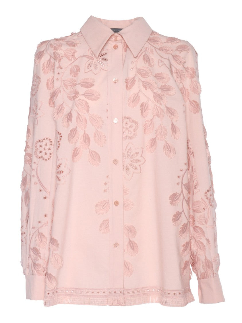 Alberta Ferretti Intricate Floral Embroidery Pink Shirt