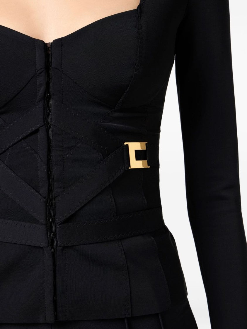 Elisabetta Franchi Structured Black Jacket With Gold-Tone Accents