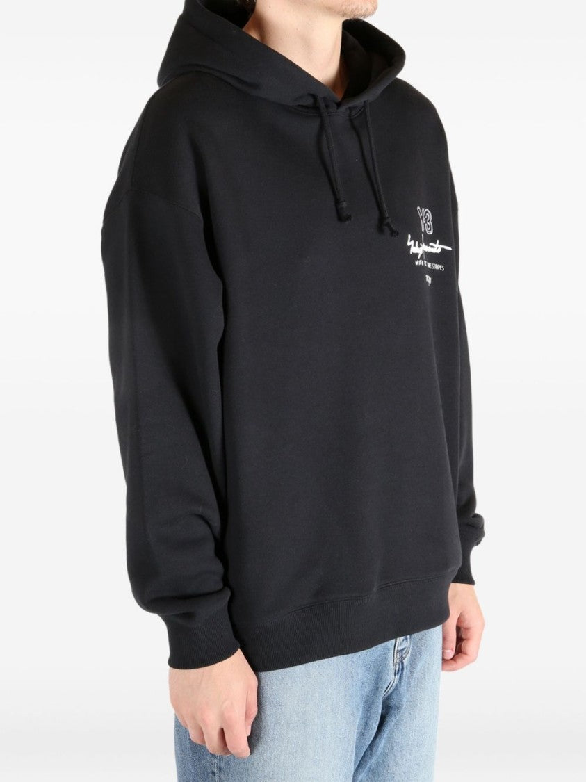Y-3 Graphic-Print Black Cotton Hoodie With Drawstring Hood
