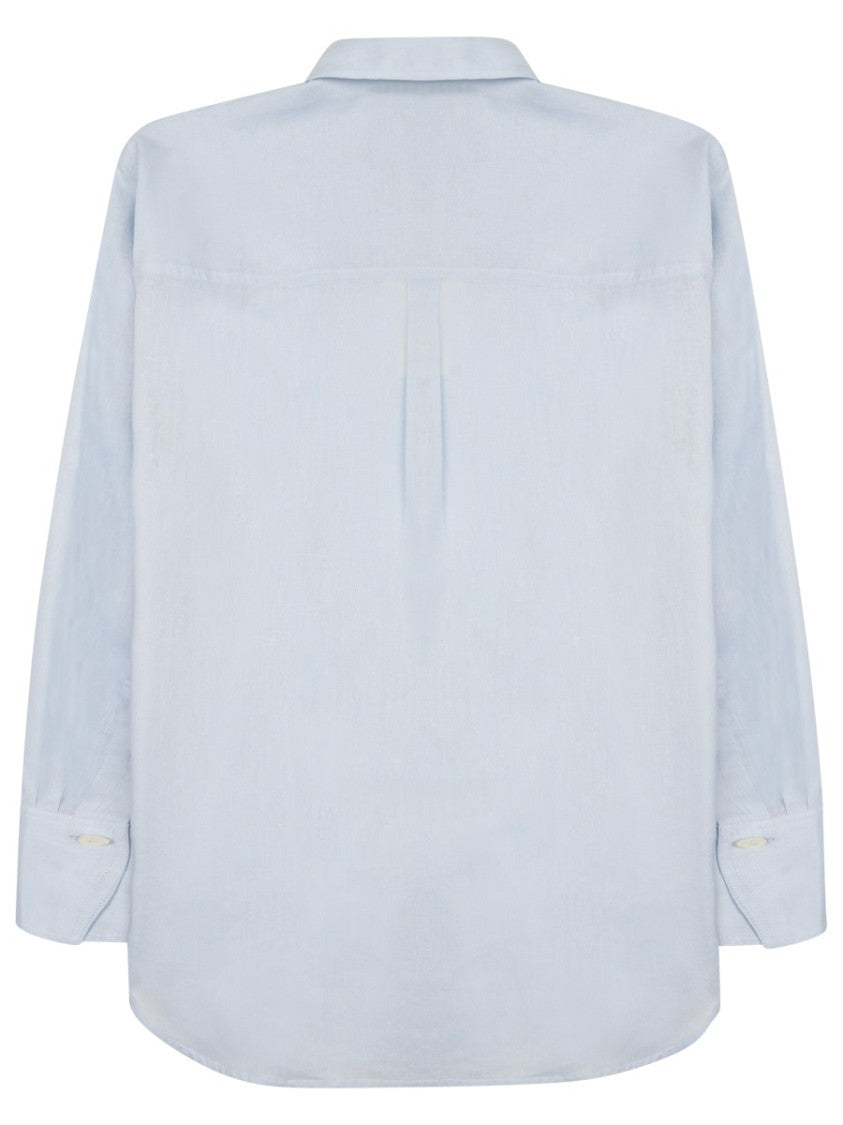 Circus Hotel Azure Button-Down Relaxed Cotton-Linen Casual Shirt