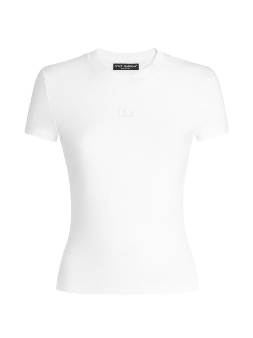 Dolce & Gabbana Fitted Short-Sleeve Embossed Logo Top