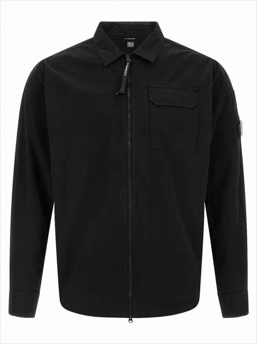 C.P. Company Minimalist Black Cotton Jacket With Unique Lens Detail