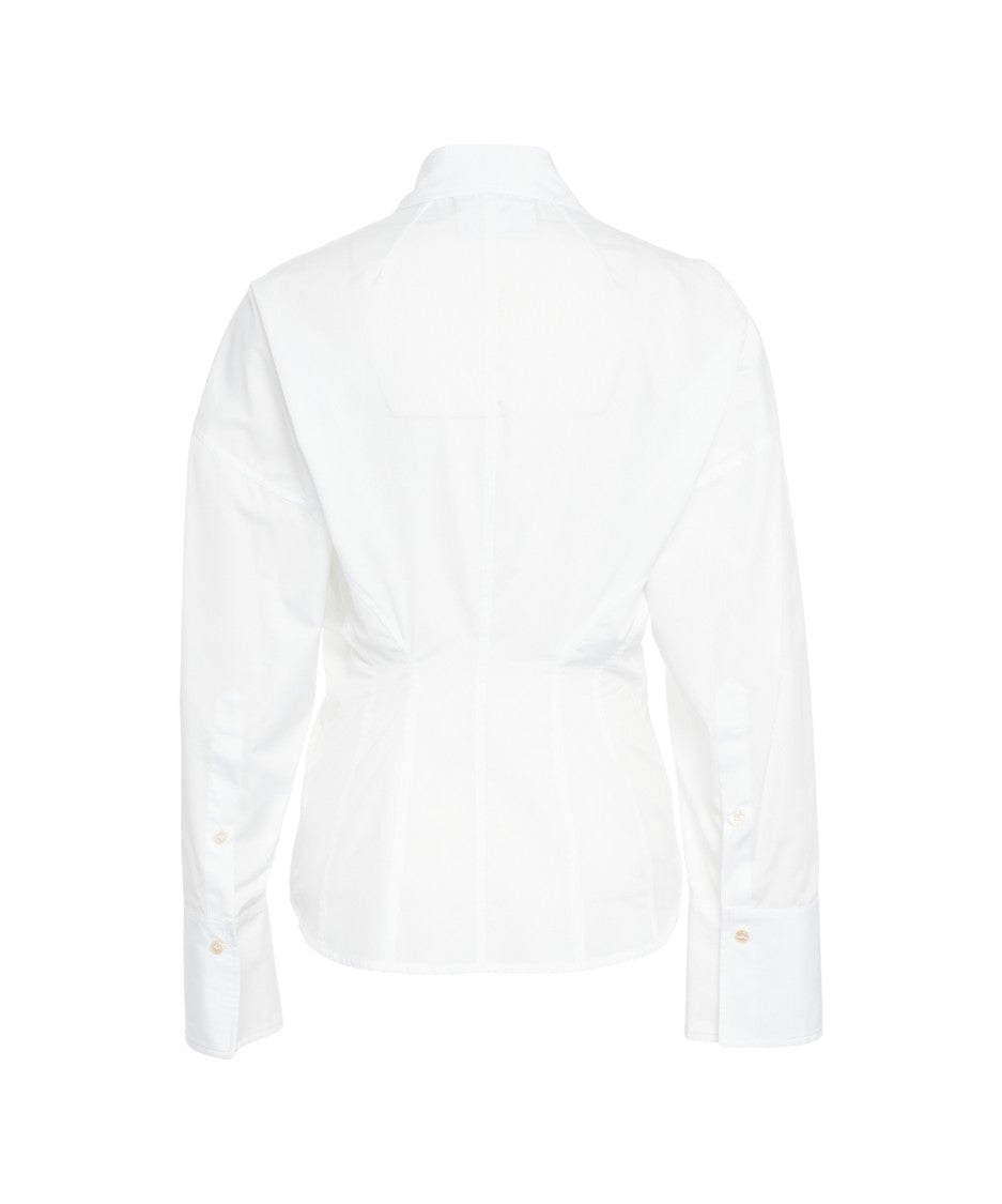 Erika Cavallini Tailored White Blouse With Kent Collar And Voluminous Sleeves