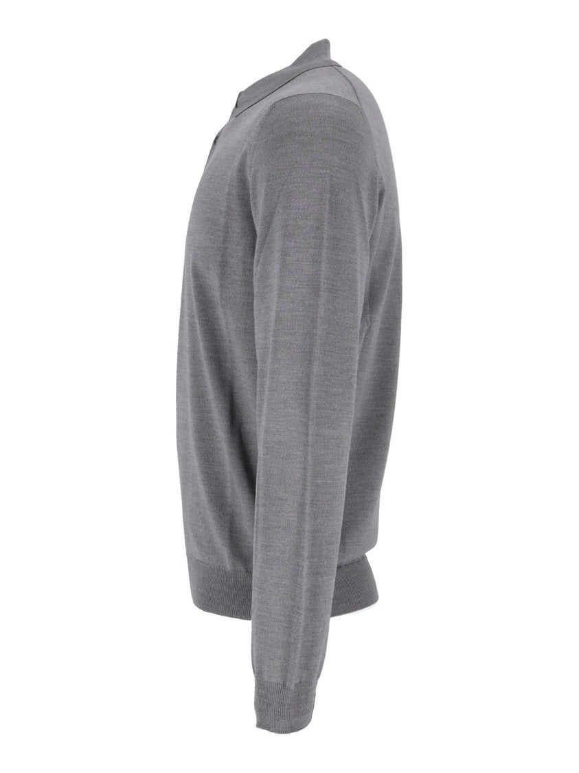 Slowear Zanone Medium Grey Melange Long-Sleeve Polo Shirt
