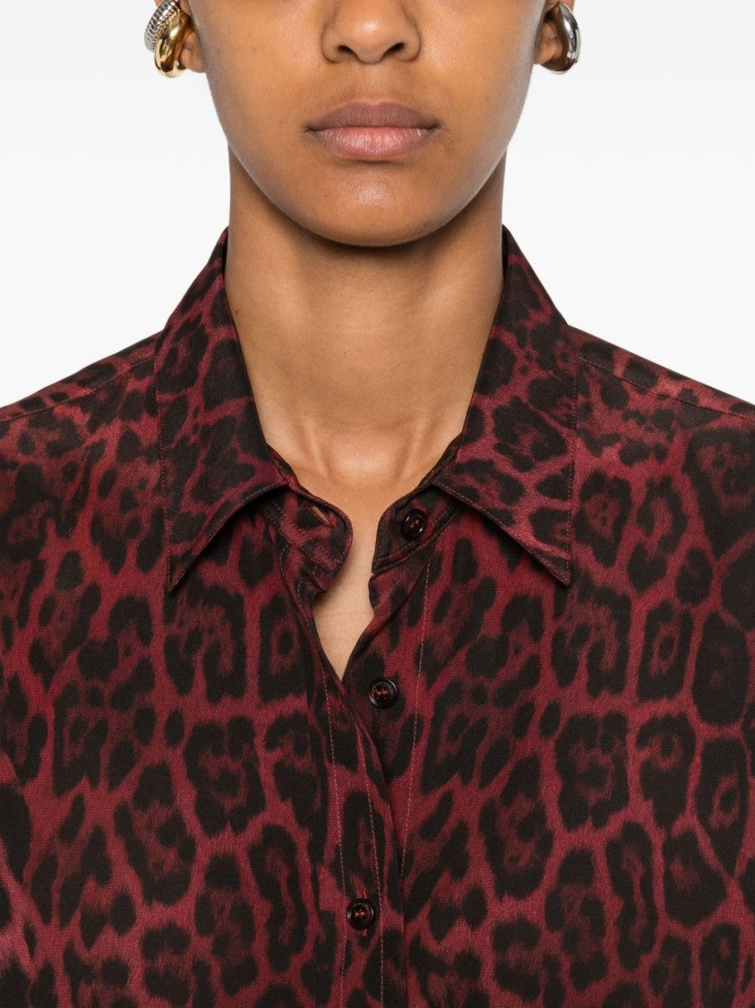 Stella Mccartney Silk Animal Print Shirt With Curved Hem