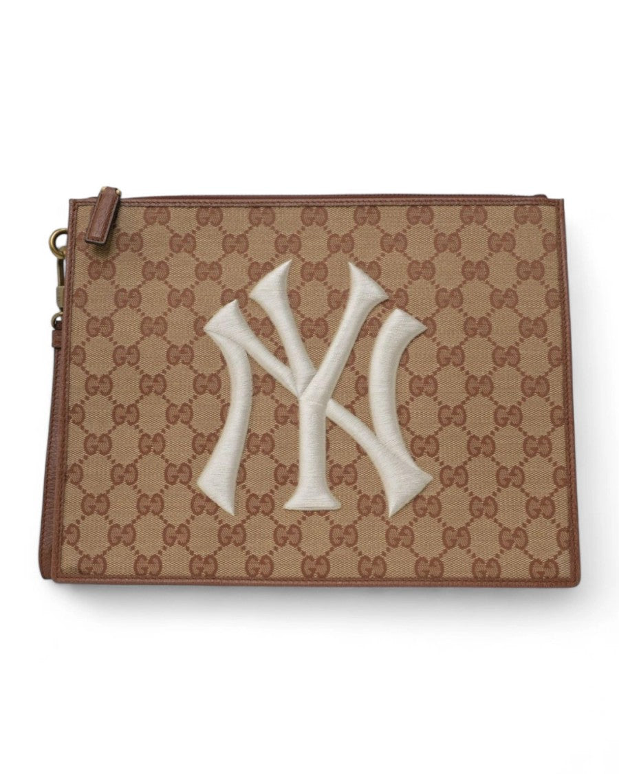 Gucci Ny Yankee Gg Supreme Brown Clutch Bag
