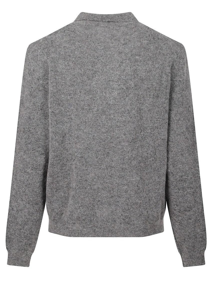 Sunflower Textured Grey Wool Sweater With Three-Button Placket