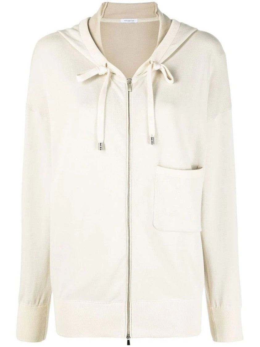 Malo Zip-Up Cardigan With Hood And Patch Pocket