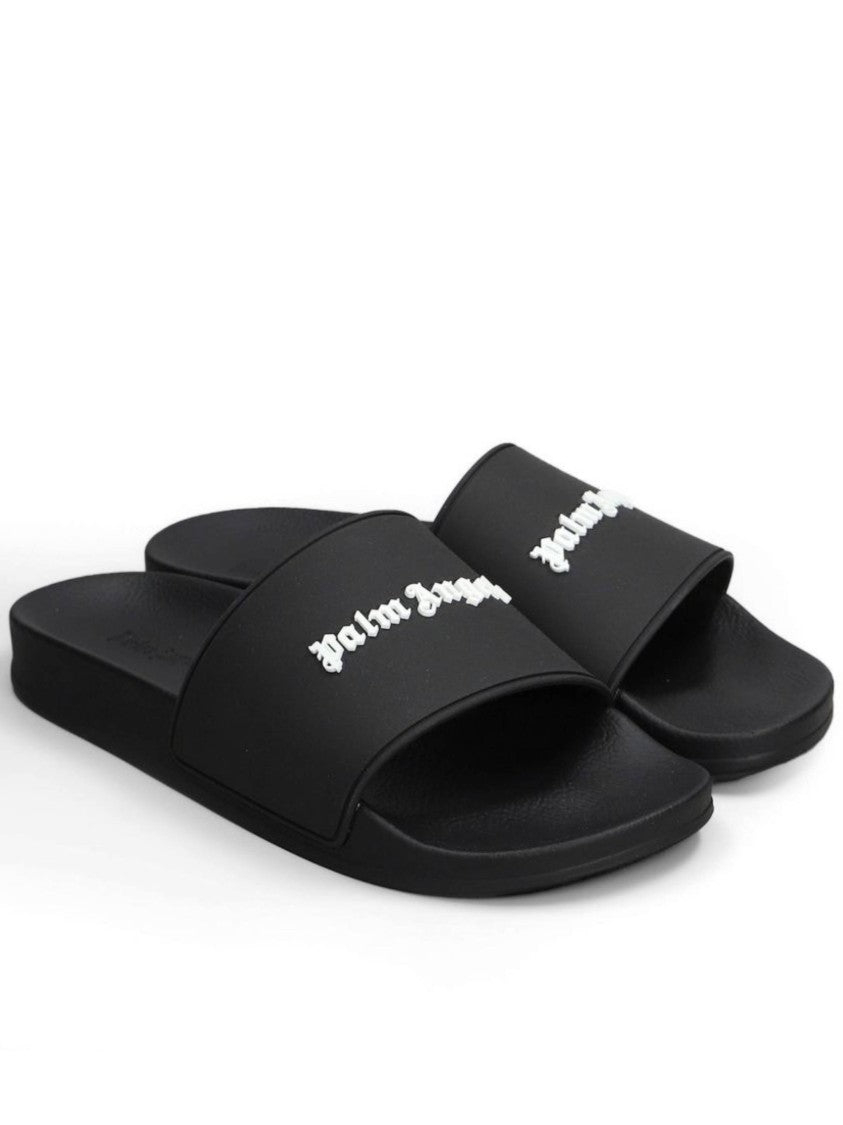 Palm Angels Black Classic Logo Sliders Logo Sandals