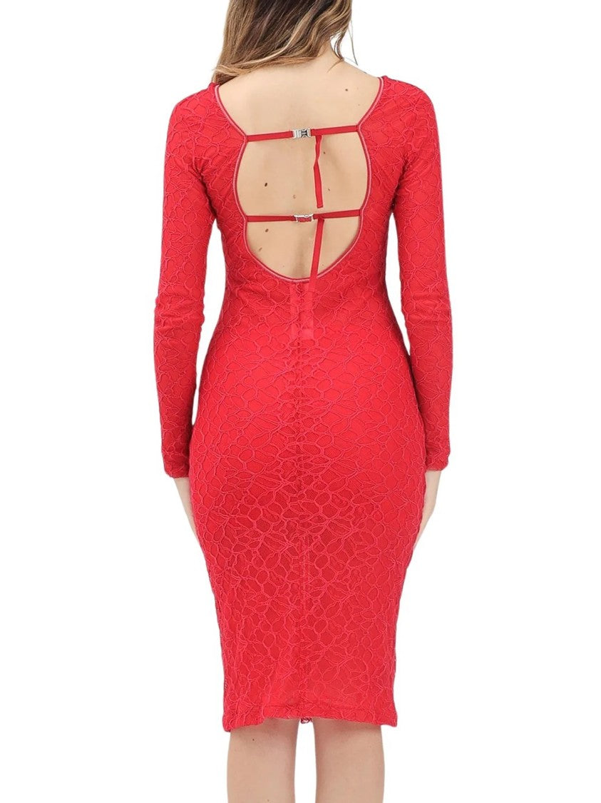 Pinko Red Nylon Elastane Lace Silhouette Dress