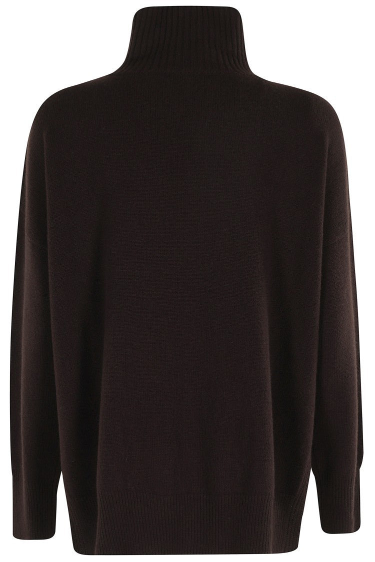 Roberto Collina High-Collared Sweater With Side Slits In Ebon