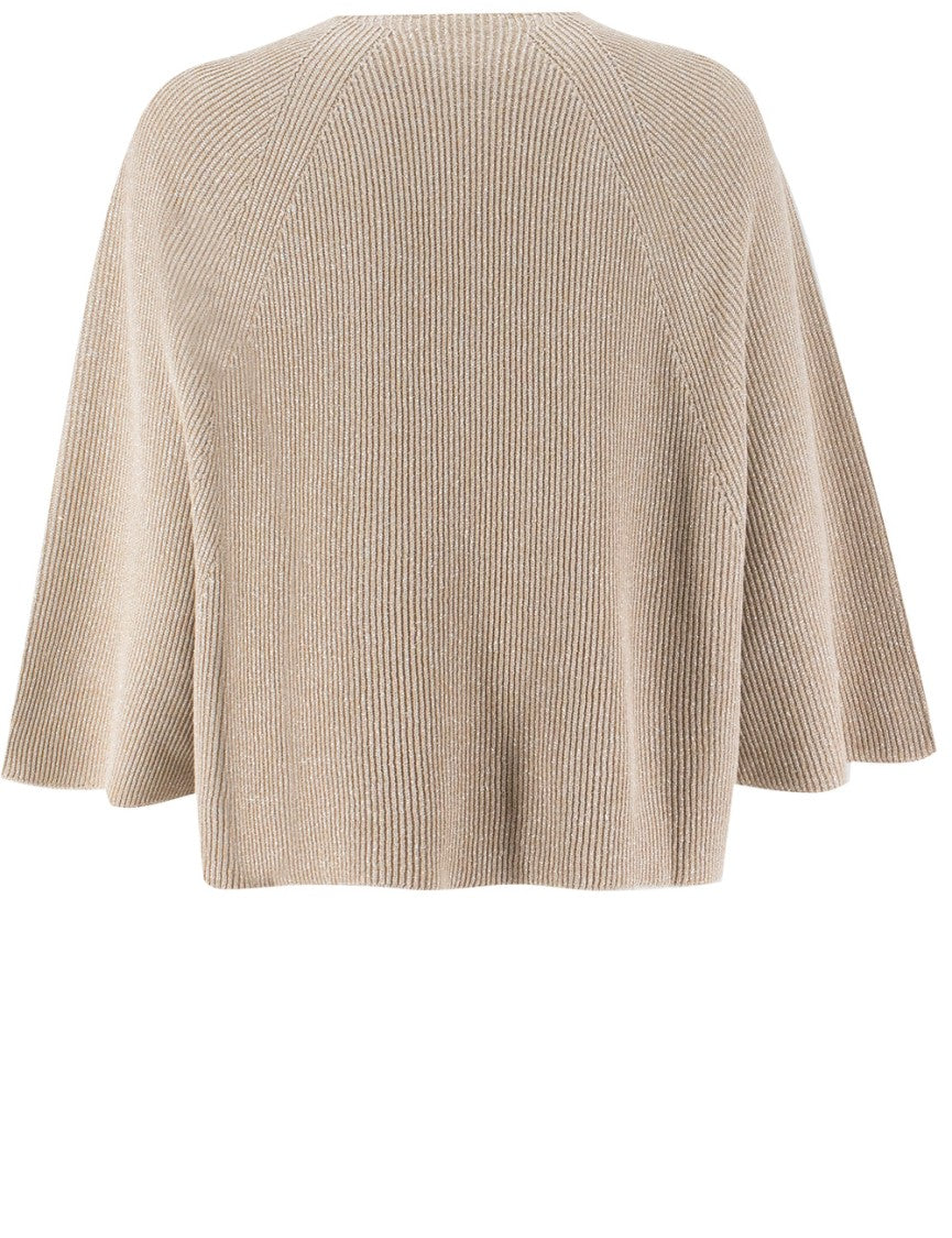 Fabiana Filippi Ribbed Sand Cotton Sweater With Three-Quarter Sleeves