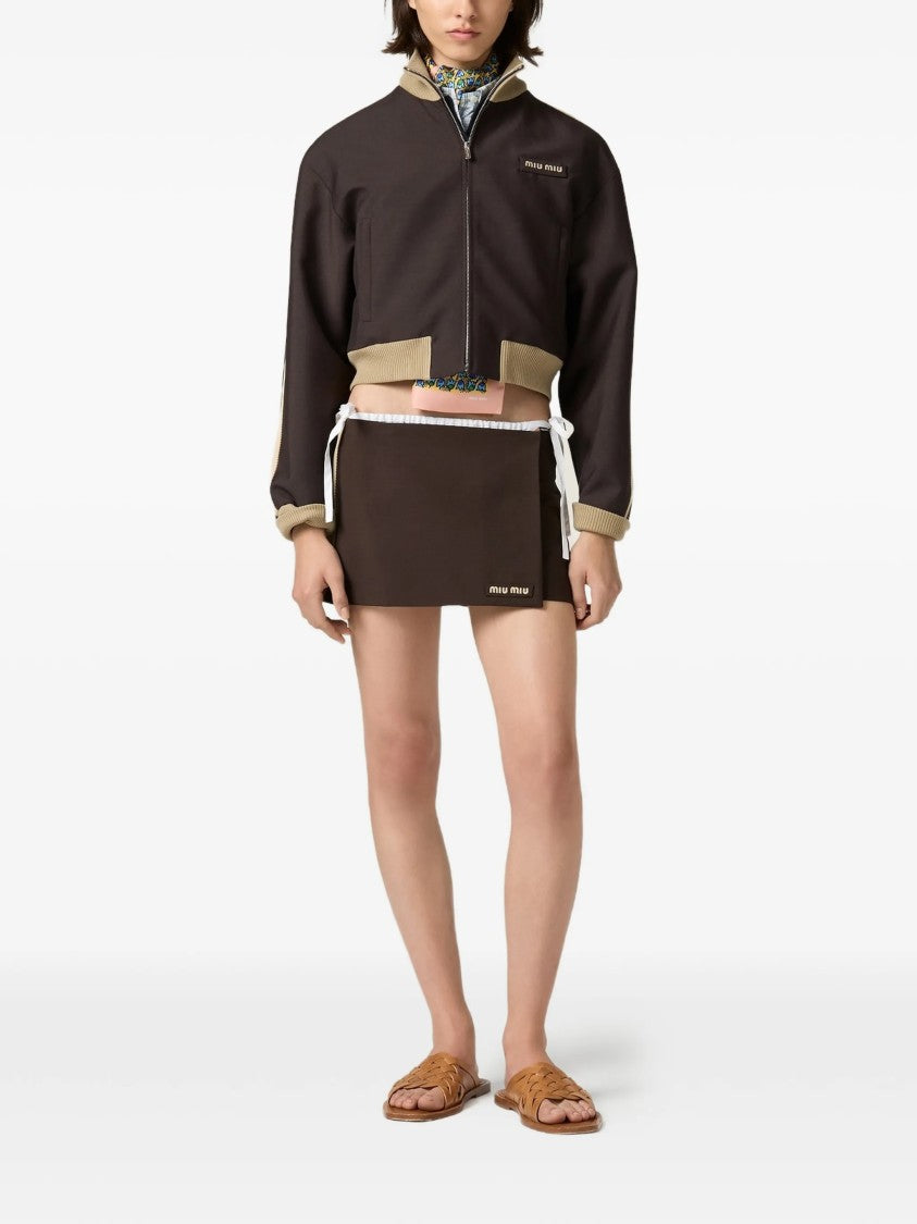 Miu Miu Dark Brown Polyester Cropped Blouson Jacket