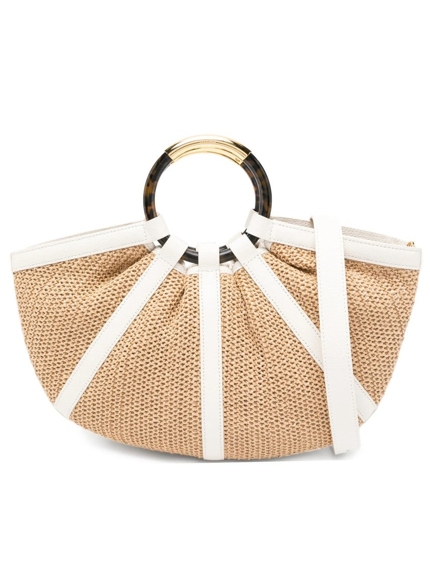 Coccinelle Shell Semi-Circular Straw Leather Trim Handbag