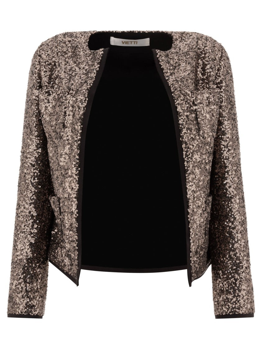 F.It Cropped Sequined Jacket With Open Front